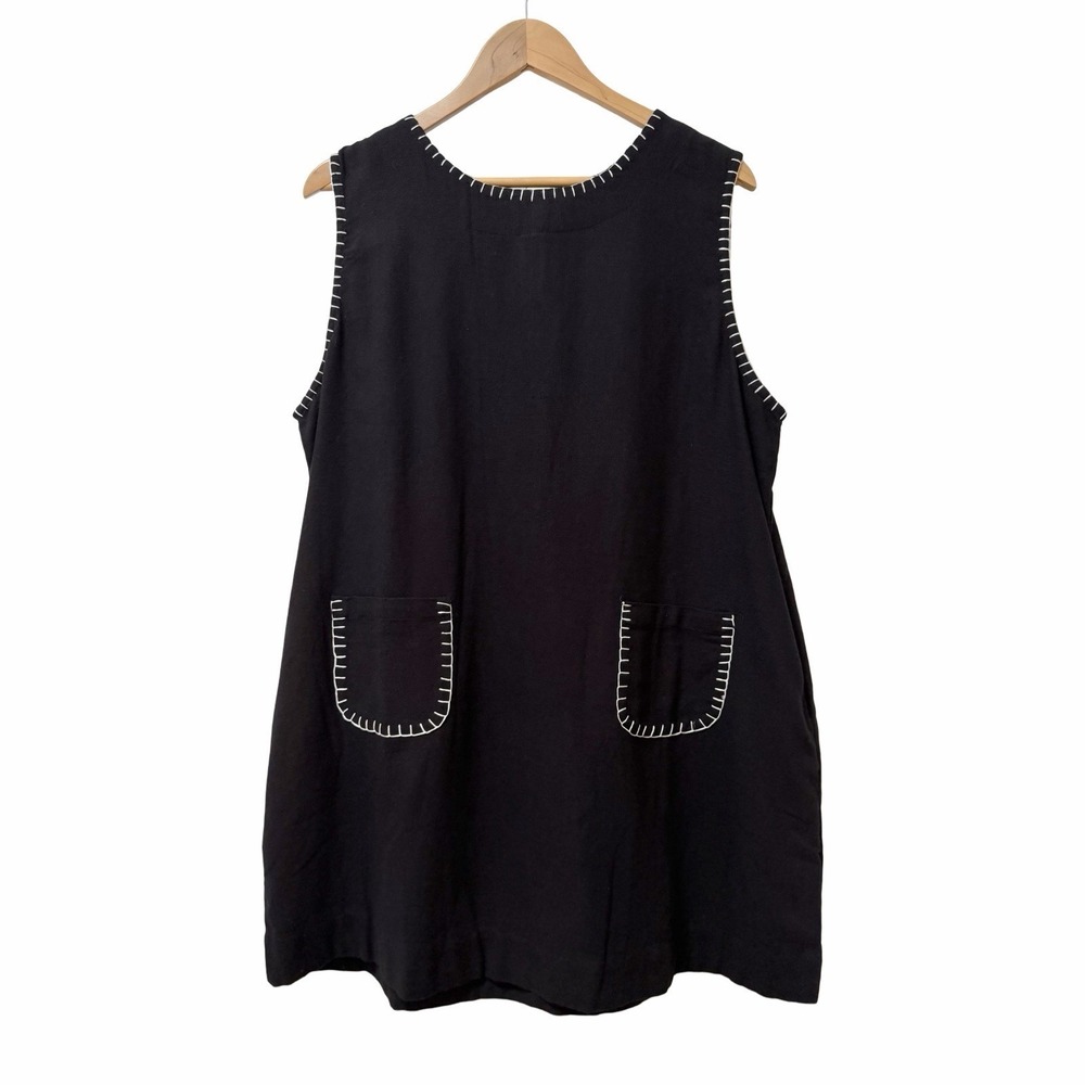 Elizabeth James The Label Khadi Woven Sleeveless Mini Shift Dress Size XL Black
